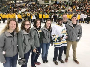 Jacob Alexander, far right, has made quite a few friends on campus, including (from left) Amanda, Collene Waters, Natalie Buck, Lindsey Kregel. They are shown with Al Roker, the “Today” show weatherman who made an appearance at his alma mater in March.