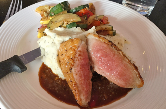 Downtown Oswego features a variety of great places to eat. Try a seared duck breast at the Bistro 197, for example.