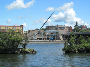 Construction continues on the Lake Ontario Water Park, a project of the Downtown Revitalization Initiative. The facility will be connected to the Quality Inn & Suites Riverfront off East First Street in Oswego. Completion of the project is estimated early in 2021.