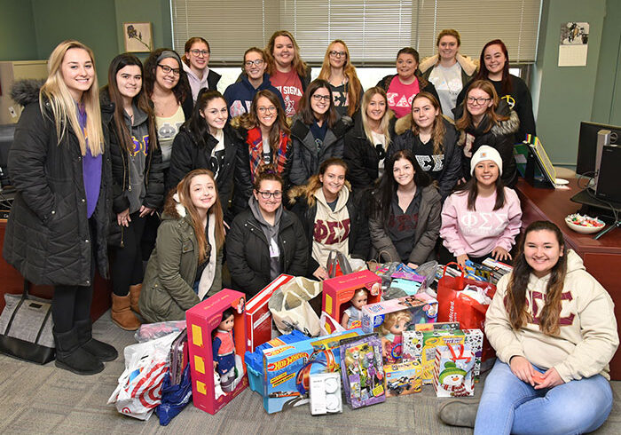 Oswego’s sororities worked together to collect items for the SUNY Oswego Toy Drive, which benefits local families.